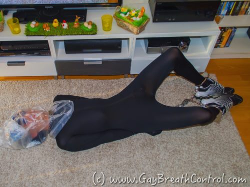 EMOBCSMSlave Breath Controlled in Zentai with a Converse Plastic Bag