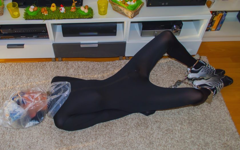 EMOBCSMSlave Breath Controlled in Zentai with a Converse Plastic Bag