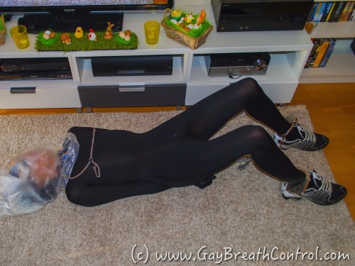 Emo wearing Zentai bagged until passing out