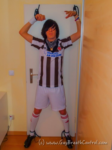 Gas Masked Soccer Kit Emo Tied Up to the Door