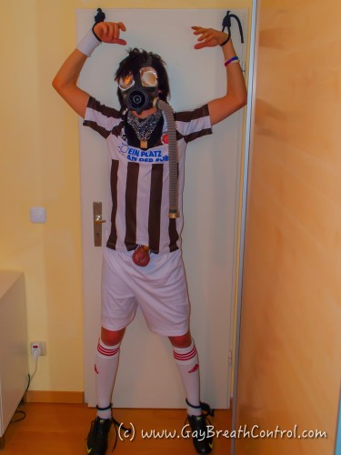 Gas Masked Soccer Kit Emo Tied Up to the Door