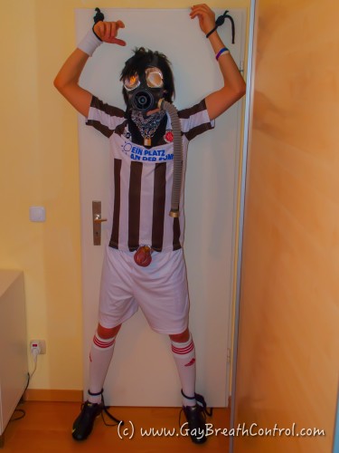 Gas Masked Soccer Kit Emo Tied Up to the Door