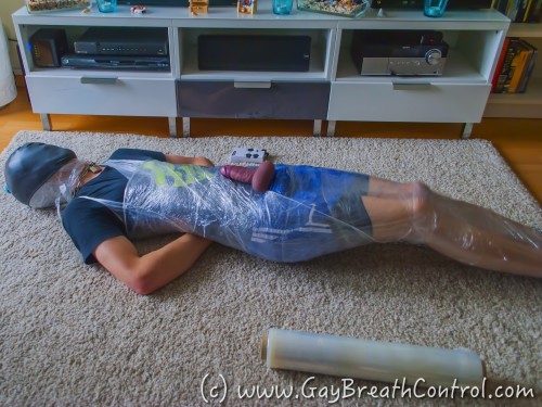 Emo Mummified Breath Control with Swim Cap and ESTIM