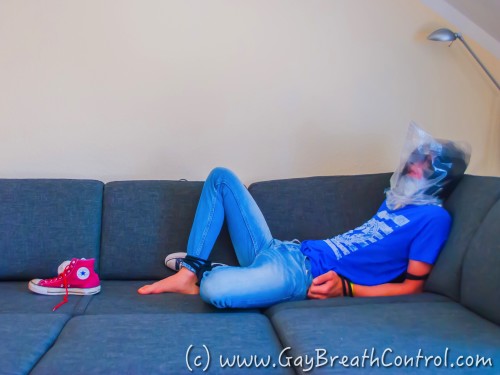 EmoBCSMSlave Breath Control Hogtied in Blue/ Red Chucks