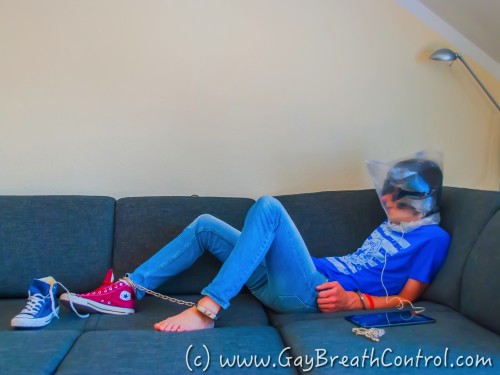 EmoBCSMSlave Breath Control Hogtied in Blue/ Red Chucks