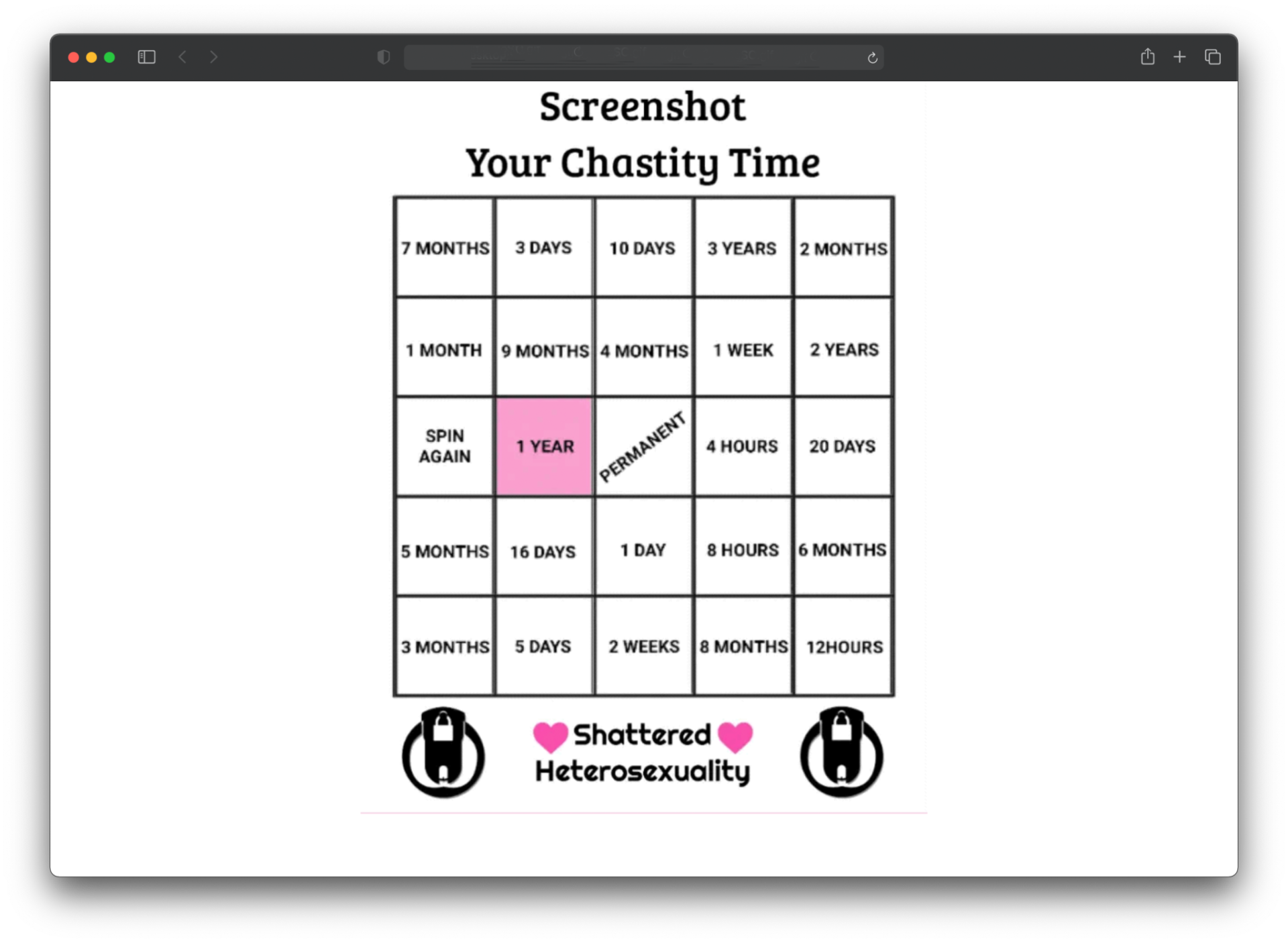 My and yours 2021 365 days Chastity Challenge Week One
